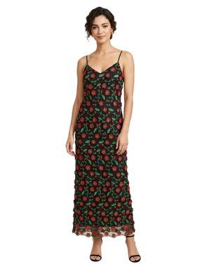 Anna Sui NWT Stunning Black Multi 3D Embroidered Maxi Dress Art To Wear Size 10
